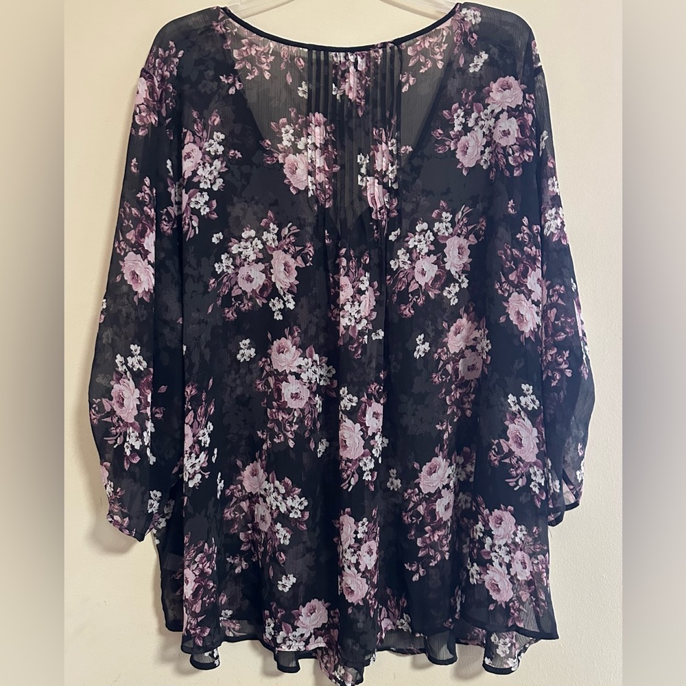 Torrid Chiffon Pintuck Blouse Size 5X Black Multi Sheer - Picture 7 of 11